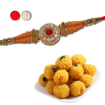 "Rakhi - FR- 8320 A (Single Rakhi), 500gms of Laddu(ED) - Click here to View more details about this Product